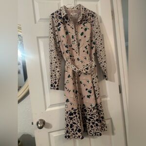 Boden Cream and Green Floral Long Sleeve Dress